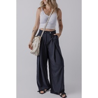 Dirty blue Dual Buttoned High Waist Pleated Wide Leg Pants - L thumbnail