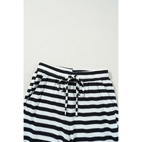 Black Stripe Lace-up Waist Casual Flared Pants - L thumbnail