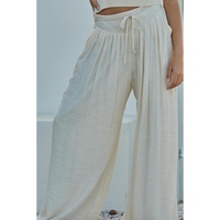White Casual Tie Waist Pleated Wide Leg Pants - XL thumbnail