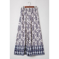 Blue Boho Pattern Print High Waist Wide Leg Loose Pants - S thumbnail