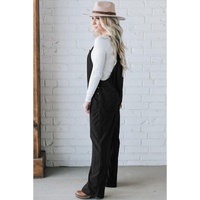 Black Solid Pocketed Loose Fit Corduroy Overall - XL thumbnail
