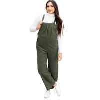 Jungle Green Solid Pocketed Loose Fit Corduroy Overall - L thumbnail
