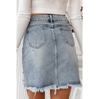 Beau Blue Shimmer Heart Pattern Distressed Denim Mini Skirt - XL thumbnail