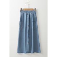Beau Blue Buttoned Front High Waist Side Pockets Denim Maxi Skirt - S thumbnail