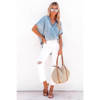 Azura Exchange V Neck Oversized Denim Blouse - L thumbnail