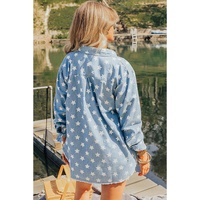 Sky Blue Star Print Light Wash Raw Hem Denim Jacket - L thumbnail