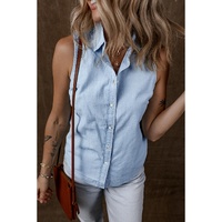 Light Blue Denim Collared Sleeveless Shirt - XL thumbnail
