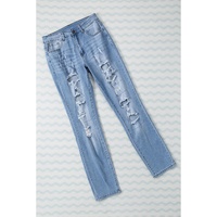Azura Exchange Distressed Jeans with Buttoned Pockets - S thumbnail