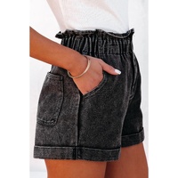 Black Vintage Washed Frilled High Waist Denim Shorts - 16 US thumbnail