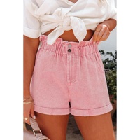 Dusty Pink Vintage Washed Frilled High Waist Denim Shorts - 10 US thumbnail