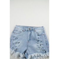 Light Blue Distressed Ripped Raw Hem High Waist Denim Shorts - 14 US thumbnail