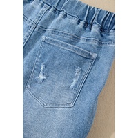Myosotis Drawstring High Waist Distressed Denim Shorts - 10 US thumbnail