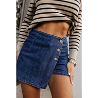 Bluing Asymmetric Wrapped Buttoned High Waist Denim Shorts - 10 US thumbnail