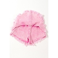 Pink Washed Wide Smocked Waistband Frayed Denim Shorts - 4 US thumbnail