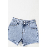 Beau Blue Rhinestone Light Wash Raw Hem High Waist Denim Shorts - 4 US thumbnail