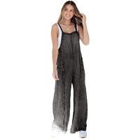 Dark Grey Light Wash Frayed Exposed Seam Wide Leg Denim Overall - L thumbnail