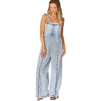Beau Blue Light Wash Frayed Exposed Seam Wide Leg Denim Overall - S thumbnail