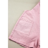 Pink Solid Color Knot Straps Denim Romper with Pockets - L thumbnail