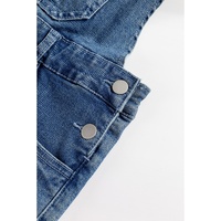 Dusk Blue Adjustable Tie Straps Cropped Wide Leg Denim Overalls - M thumbnail