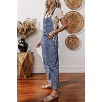Sail Blue Denim Bib Straight Leg Jumpsuit with Pockets - L thumbnail