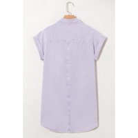 Orchid Petal Short Sleeve Double Chest Pocket Denim Shirt Dress - S thumbnail