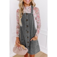Medium Grey Wide Strap Button Front Pocketed Denim Mini Dress - XL thumbnail