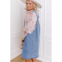 Beau Blue Wide Strap Button Front Pocketed Denim Mini Dress - XL thumbnail