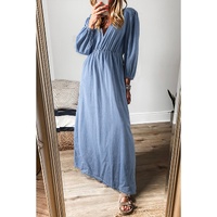 Myosotis Chambray Deep V Neck Bracelet Sleeve Maxi Dress - L thumbnail