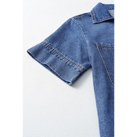 Blue Short Sleeve Collared Patched Pocket Denim Mini Dress - S thumbnail