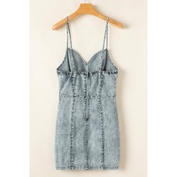 Beau Blue Sleeveless V Neck Back Zipped Denim Dress - L thumbnail