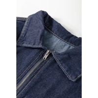 Dirty blue Zipped up Bodice Collared Short Puff Sleeve Denim Dress - L thumbnail