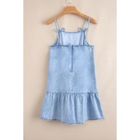 Beau Blue Bow Detail Spaghetti Straps Ruffle Hem Denim Short Dress - XL thumbnail