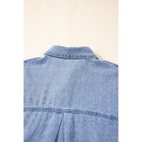 Dusk Blue Short Sleeve Pocketed Button up Denim Tunic Dress - S thumbnail