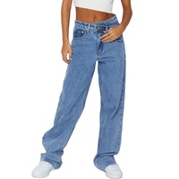 Blue Mid Rise Asymmetrical Waist Wide Leg Jeans - 8 US thumbnail