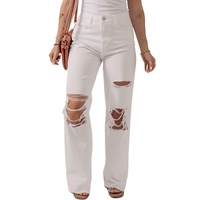 Bright White Heavy Distressed Straight Leg Jeans - 14 US thumbnail