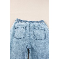 Myosotis Mineral Wash Drawstring Waist Loose Straight Denim Pants - 10 US thumbnail