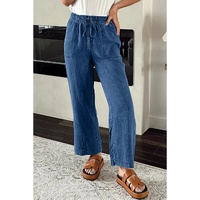 Sail Blue Mineral Wash Drawstring Waist Loose Straight Denim Pants - 8 US thumbnail