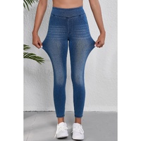 Navy Blue Skinny Elastic Waist Ankle Length Mid Waist Jeggings with Pockets - L thumbnail