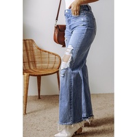 Ashleigh Blue Distressed Raw Hem Straight Leg High Waist Jeans - 10 US thumbnail