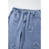 Dusk Blue Foiled Star Patchwork Straight Leg Loose Jeans - 8 US thumbnail