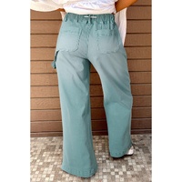 Smoke Green Mineral Wash Drawstring High Waist Wide Leg Jeans - 14 US thumbnail