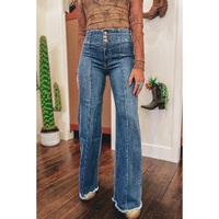Sail Blue High Waist Button Fly Seamed Raw Hem Flare Jeans - 4 US thumbnail