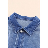 Blue Chest Pockets Drop Shoulder Loose Denim Jacket - L thumbnail