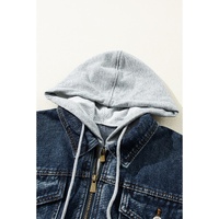 Dark Blue Fake Two-Piece Hooded Zip-Up Denim Jacket - XL thumbnail