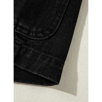 Black Side Pockets Lapel Collar Denim Jacket - L thumbnail