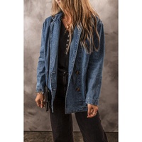 Sail Blue Side Pockets Lapel Collar Denim Jacket - M thumbnail