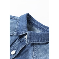 Sky Blue Light Wash Distressed Frayed Long Denim Jacket - S thumbnail