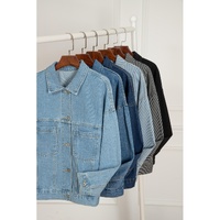 Dark Blue Washed Oversize Pocketed Denim Jacket - L thumbnail