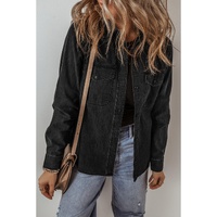 Black Flap Pocket Buttons Collared Jean Jacket - L thumbnail