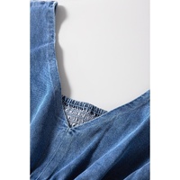 Ashleigh Blue V Neck Short Sleeve Smocked Back Denim Loose Jumpsuit - XL thumbnail